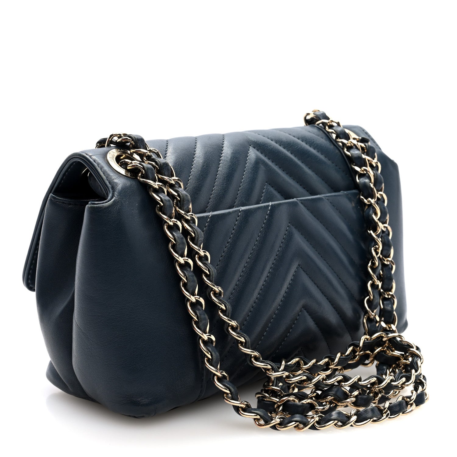 Chanel Calfskin Quilted Medium Daily Chevron Flap Navy Blue 3 of 10