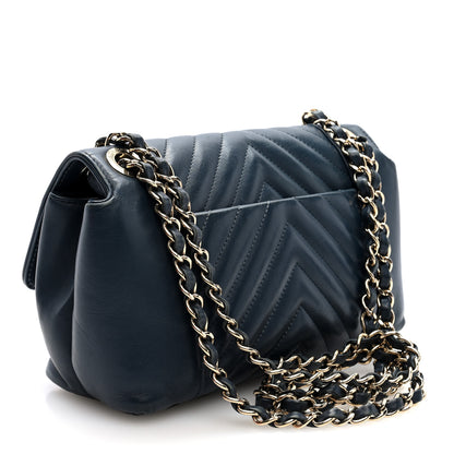 Chanel Calfskin Quilted Medium Daily Chevron Flap Navy Blue 3 of 10