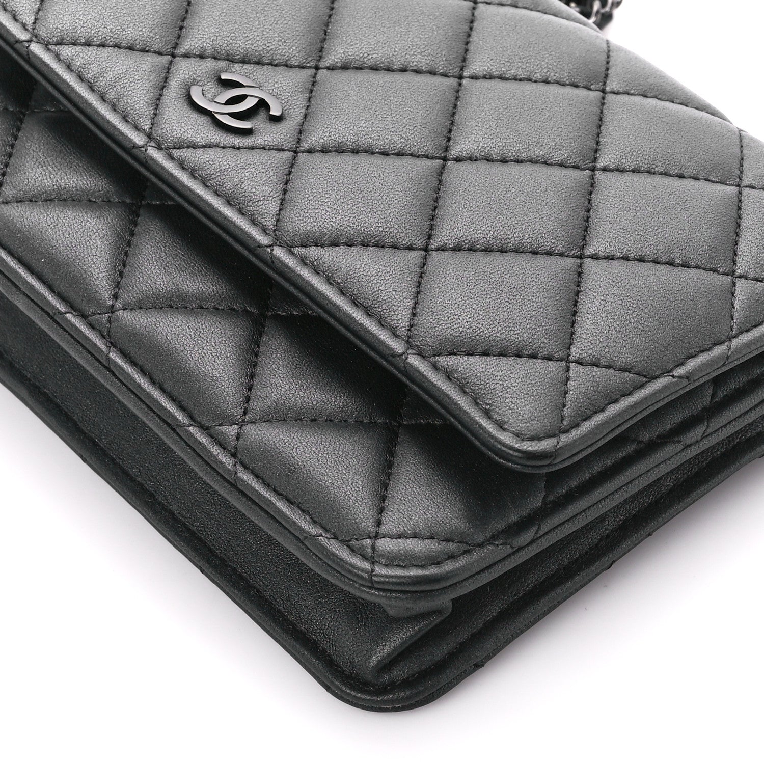 Chanel Lambskin Quilted Wallet On Chain WOC So Black 11 of 15