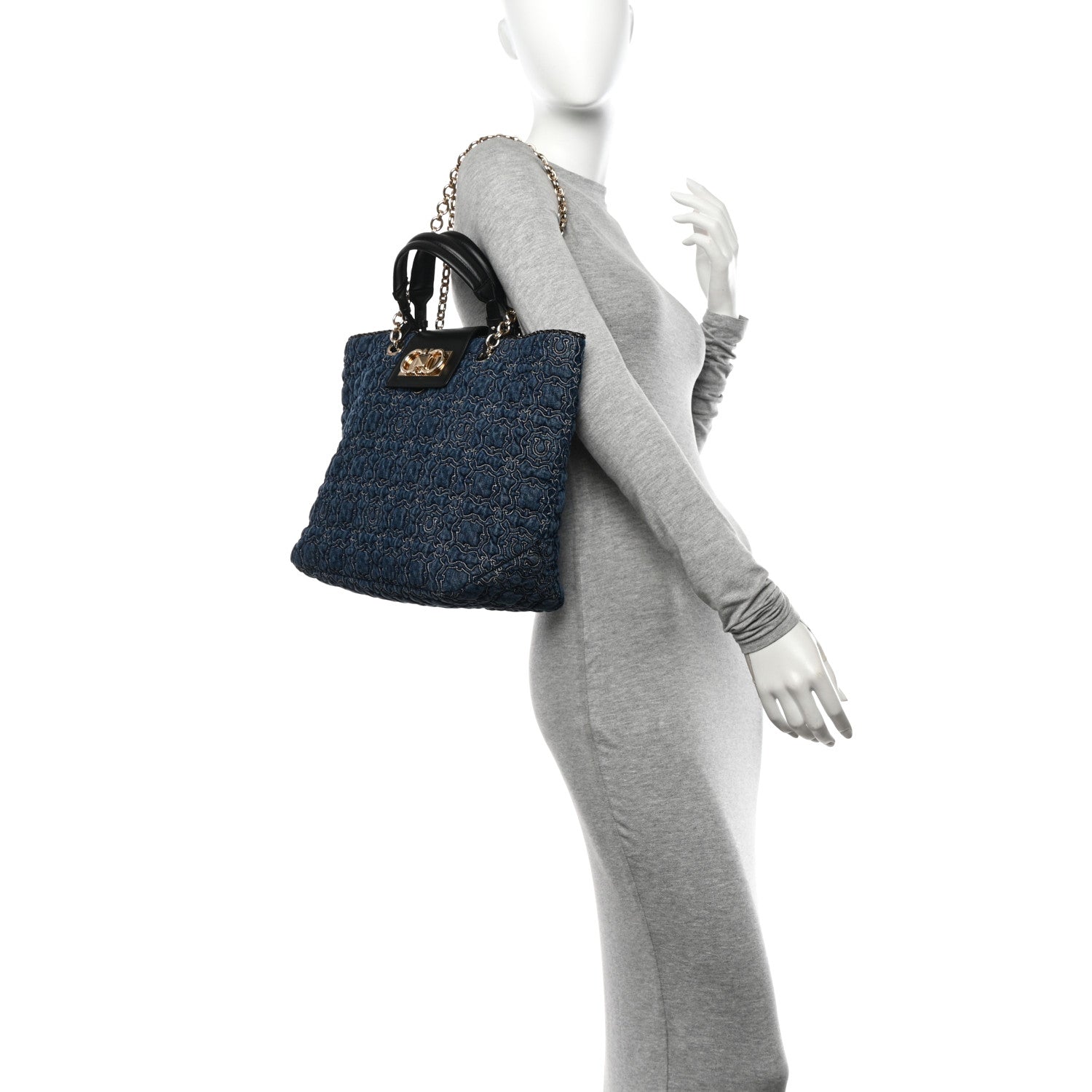 Salvatore Ferragamo Denim Quilted Gancini Tote Blue 2 of 10