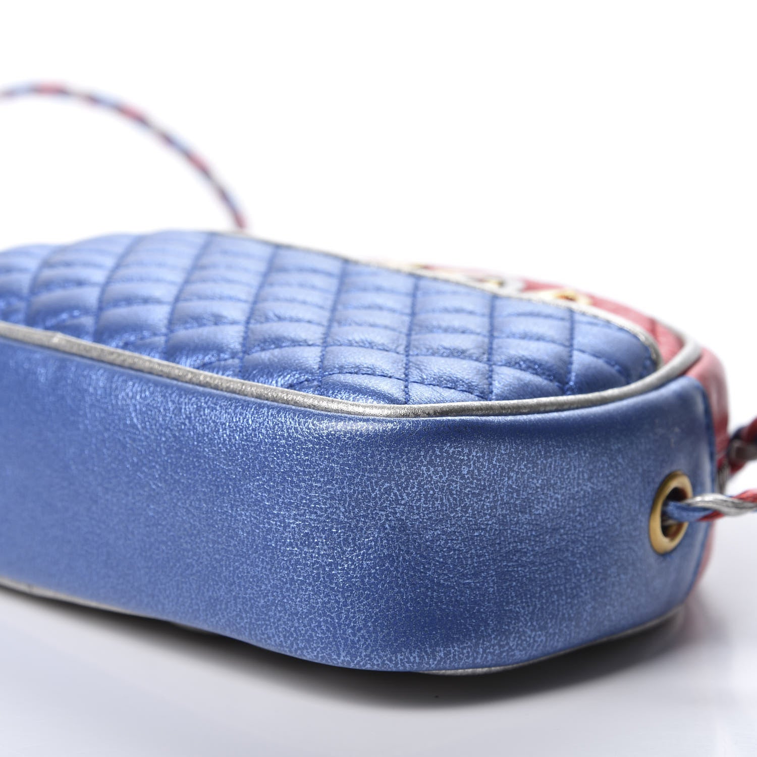 Gucci Laminated Nappa Trapuntata Mini Zumi Dome Shoulder Bag Rosso Marine Argento 6 of 9