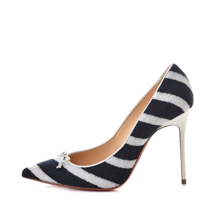 Christian Louboutin Sponge Fabric Shiny Nappa Decollete Spa 100 Pumps 38 Navy White 1 of 10