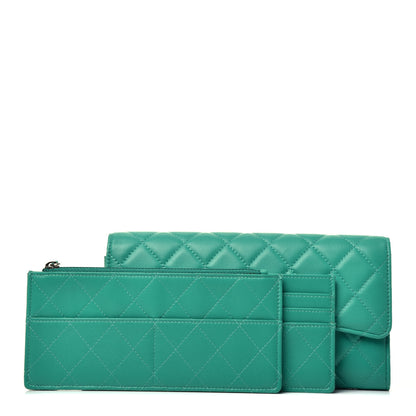 Chanel Lambskin Quilted Travel Wallet Green 2 of 8