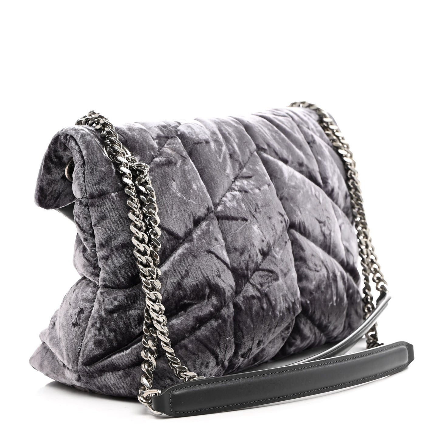 Crushed Velvet Quilted Small Loulou Puffer Monogram Chain Satchel Iron Grey