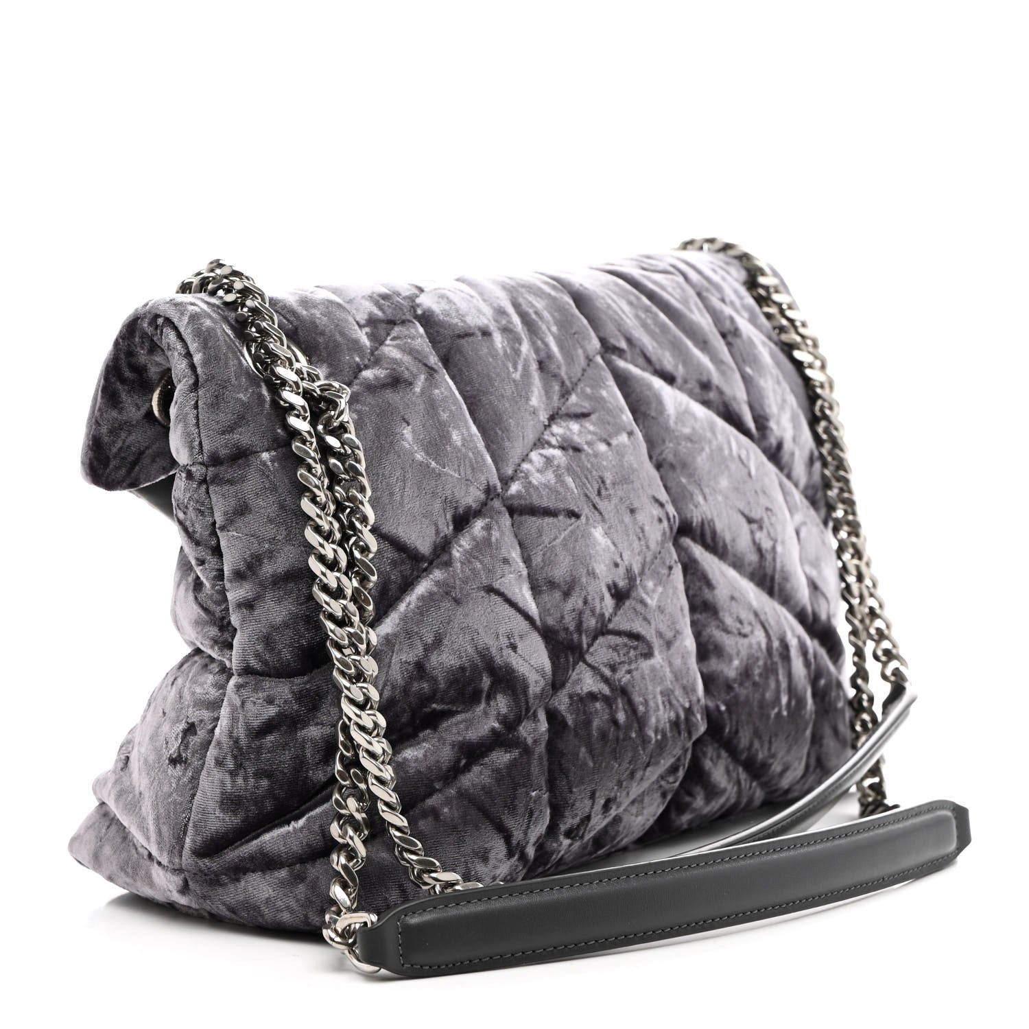 Saint Laurent Crushed Velvet Quilted Small Loulou Puffer Monogram Chain Satchel Iron Grey 3 of 11
