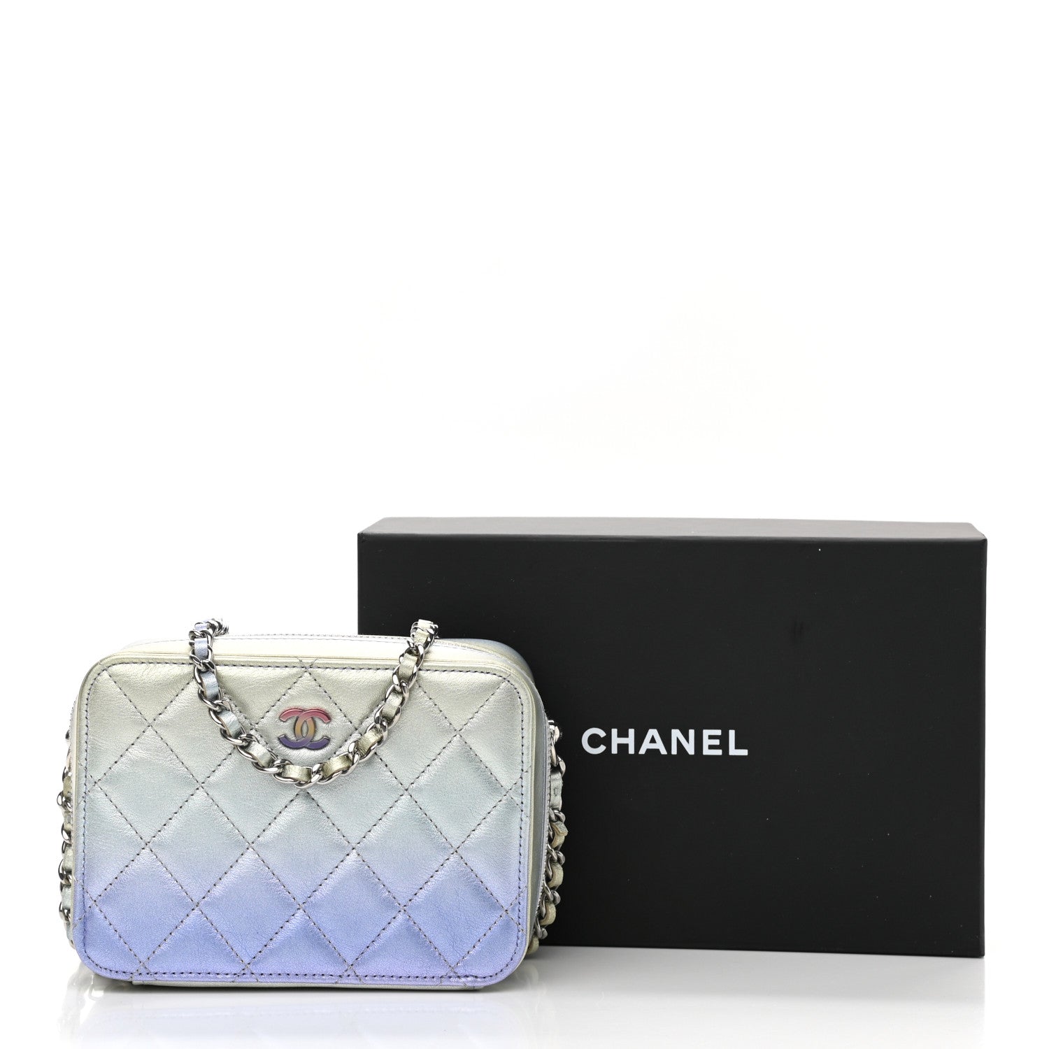 Chanel Metallic Gradient Calfskin Quilted Camera Case Blue Yellow Purple 11 of 11