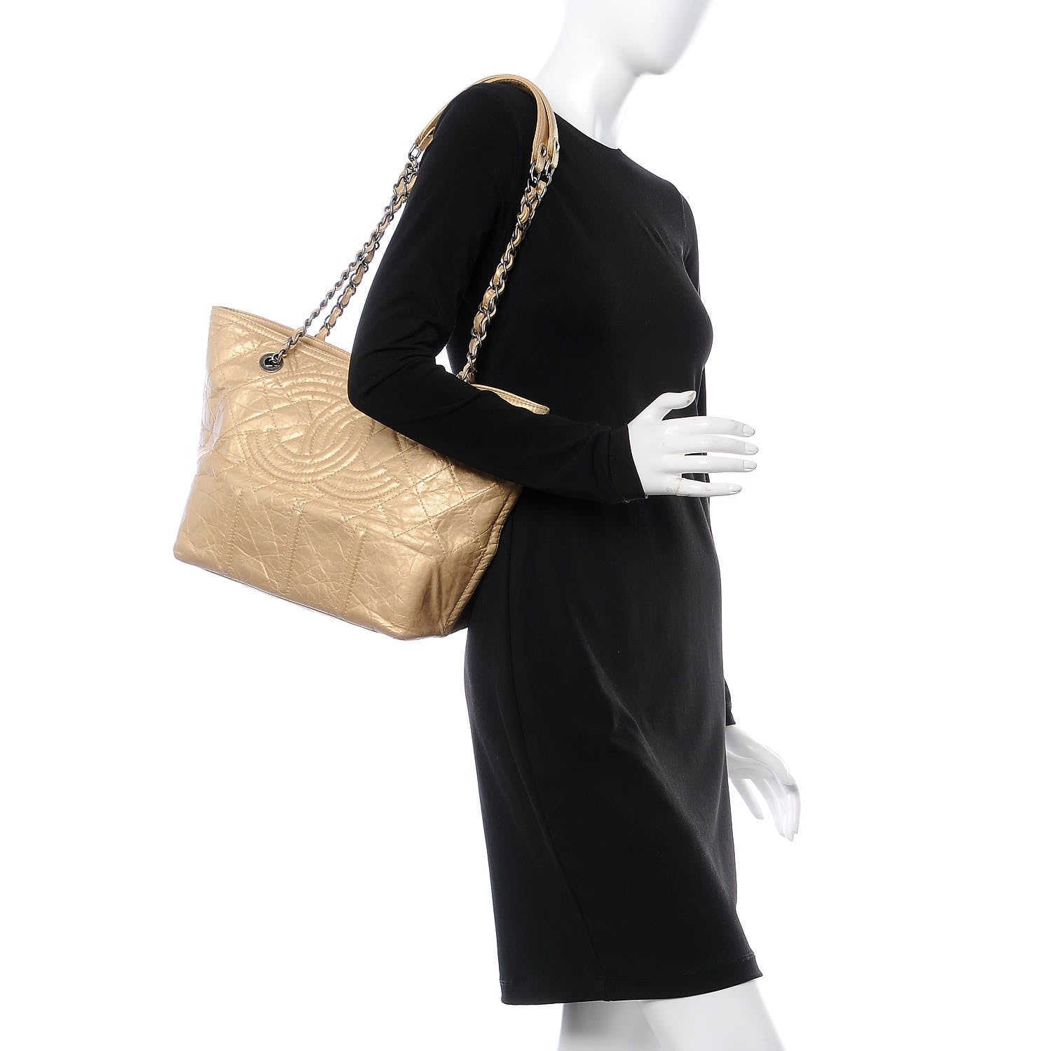 Chanel Metallic Aged Calfskin Small Shopping In Moscow Tote Gold 2 of 8