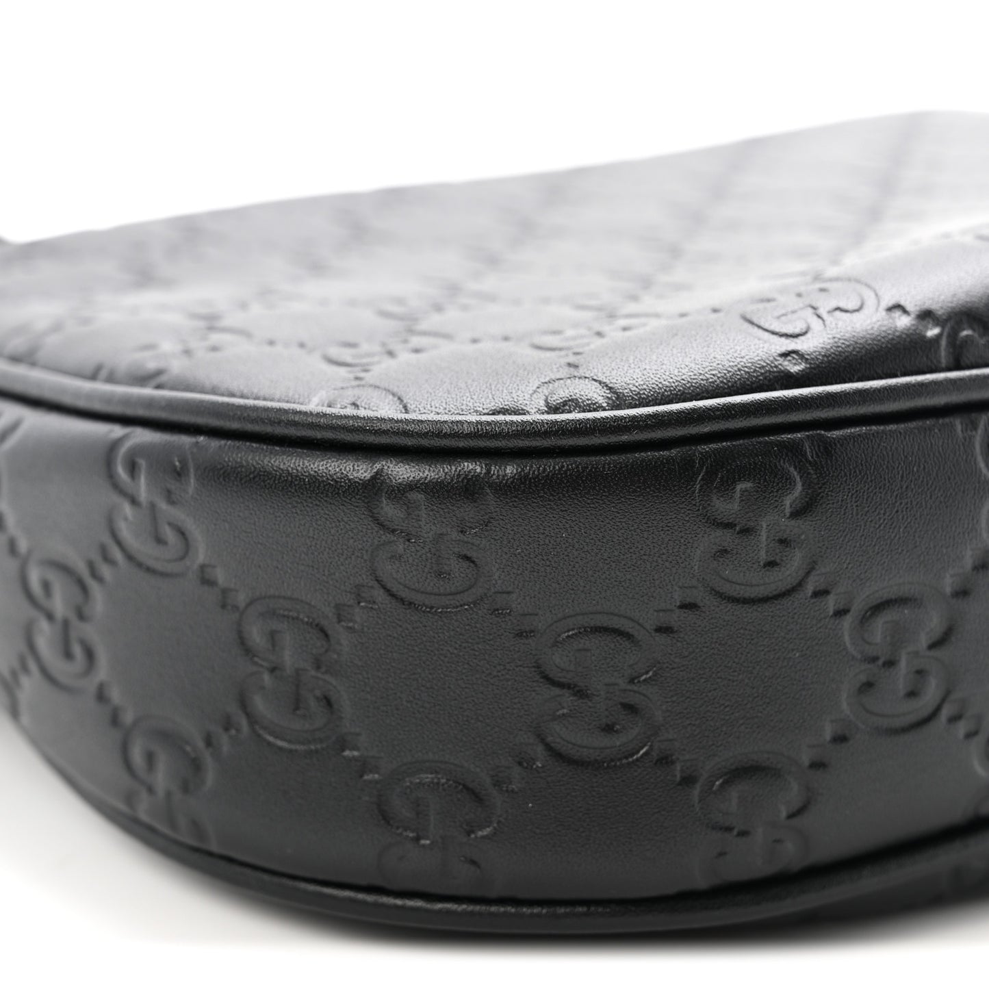 GG Calfskin Embossed Emblem Medium Half Moon Shoulder Bag Black
