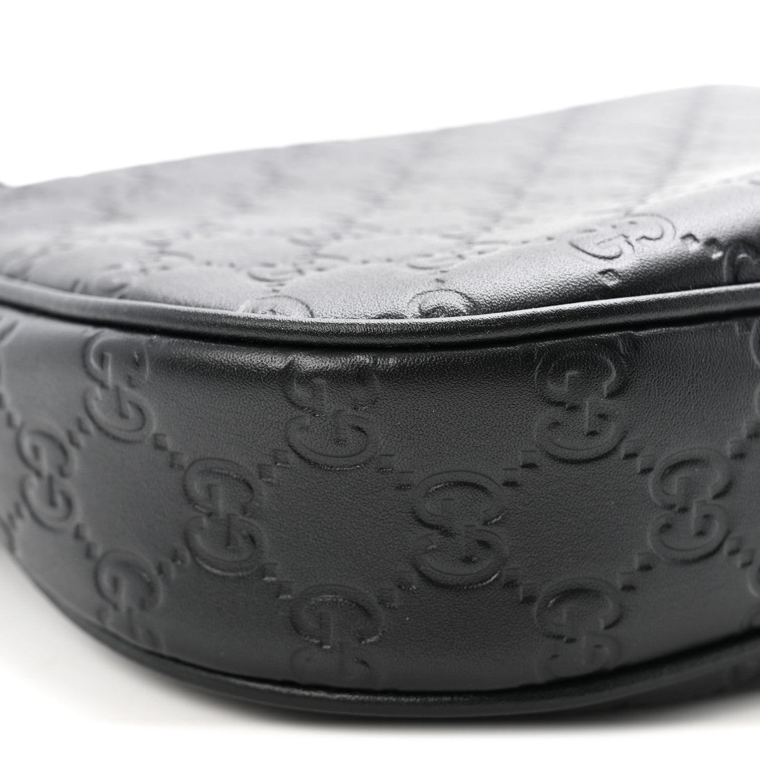 Gucci GG Calfskin Embossed Emblem Medium Half Moon Shoulder Bag Black 9 of 10