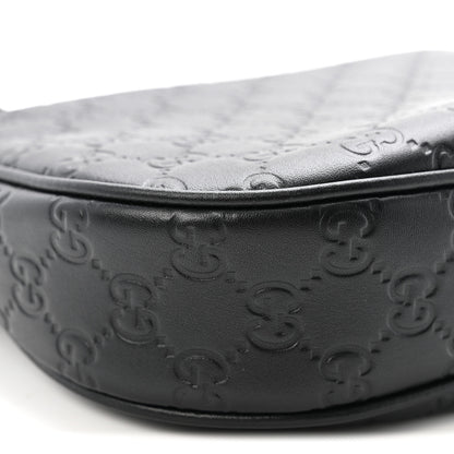 Gucci GG Calfskin Embossed Emblem Medium Half Moon Shoulder Bag Black 9 of 10