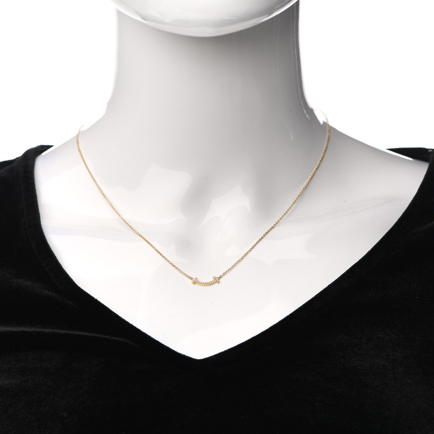 Tiffany 18K Yellow Gold Diamond Mini T Smile Pendant Necklace 2 of 6