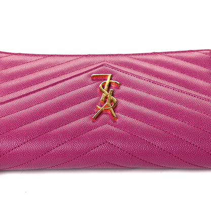 Saint Laurent Grain De Poudre Matelasse Chevron Monogram Envelope Chain Wallet Dark Grape 6 of 6