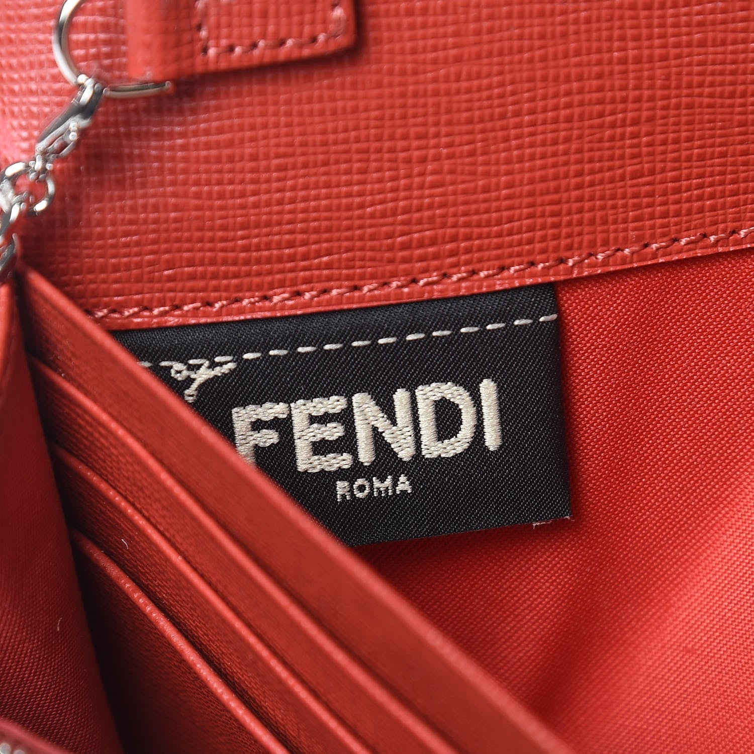 Fendi Vitello Elite Flowerland Continental Wallet On Chain Red 7 of 8