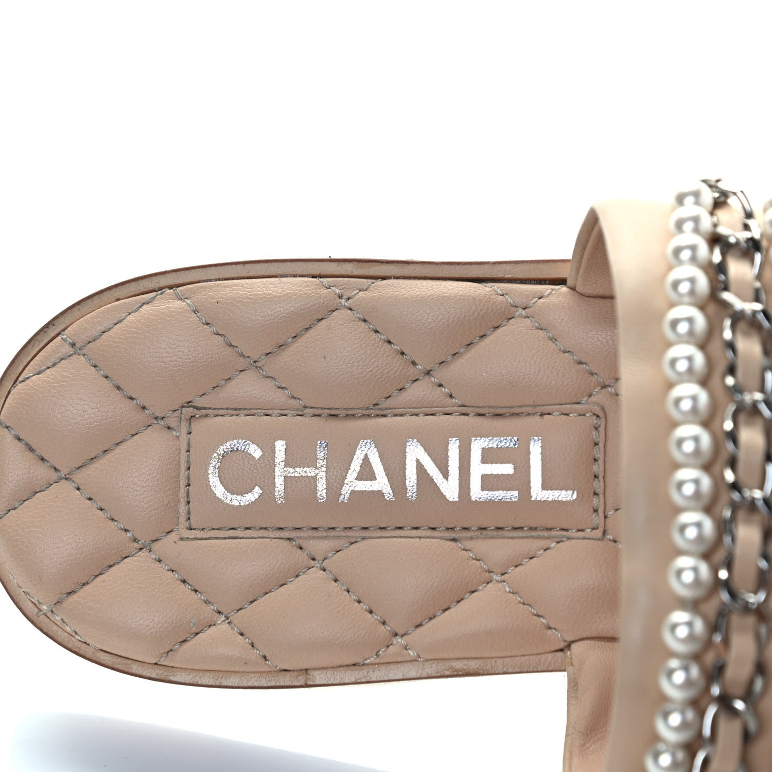 Chanel Pearl Lambskin Chain Flat Sandals 39 Beige 8 of 8