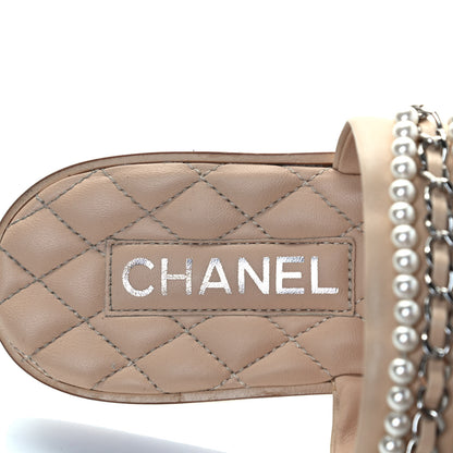 Chanel Pearl Lambskin Chain Flat Sandals 39 Beige 8 of 8