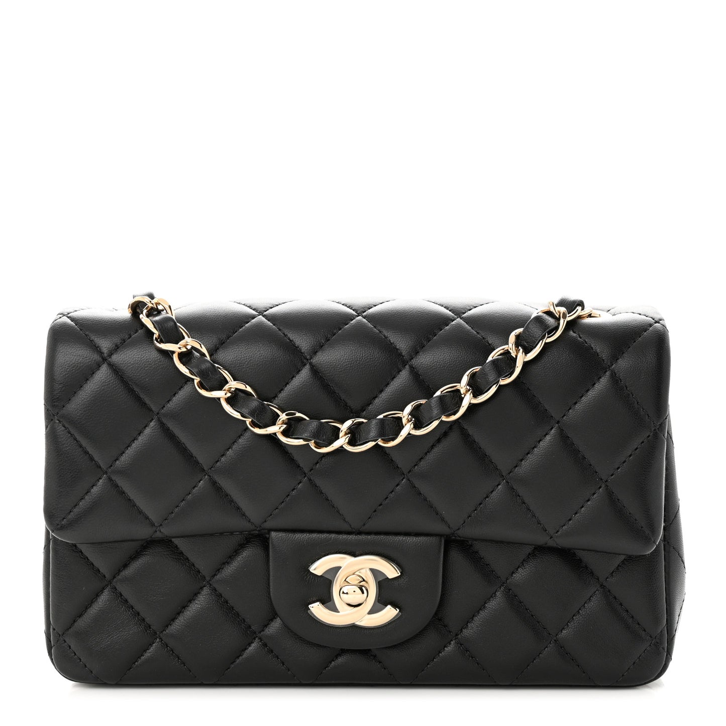 Lambskin Quilted Mini Rectangular Flap Black