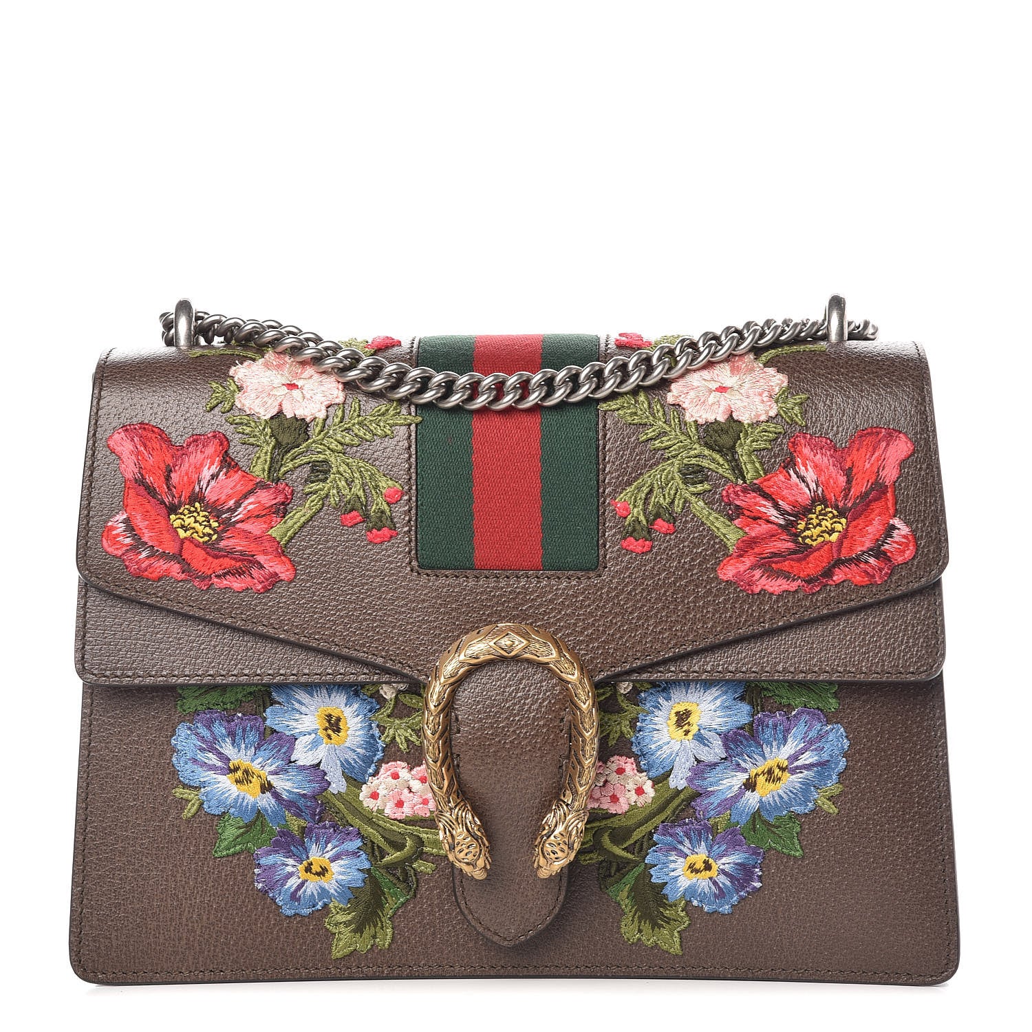 Gucci Calfskin Web Floral Embroidered Medium Dionysus Shoulder Bag New Acero 1 of 9