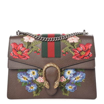 Gucci Calfskin Web Floral Embroidered Medium Dionysus Shoulder Bag New Acero 1 of 9