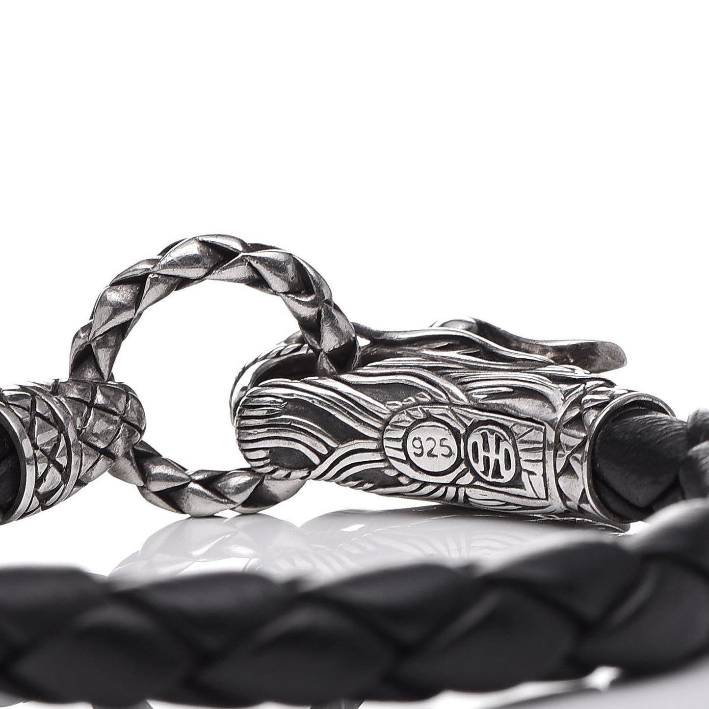 Sterling Silver Leather Naga Dragon Legend Bracelet Black