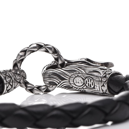 John Hardy Sterling Silver Leather Naga Dragon Legend Bracelet Black 5 of 6