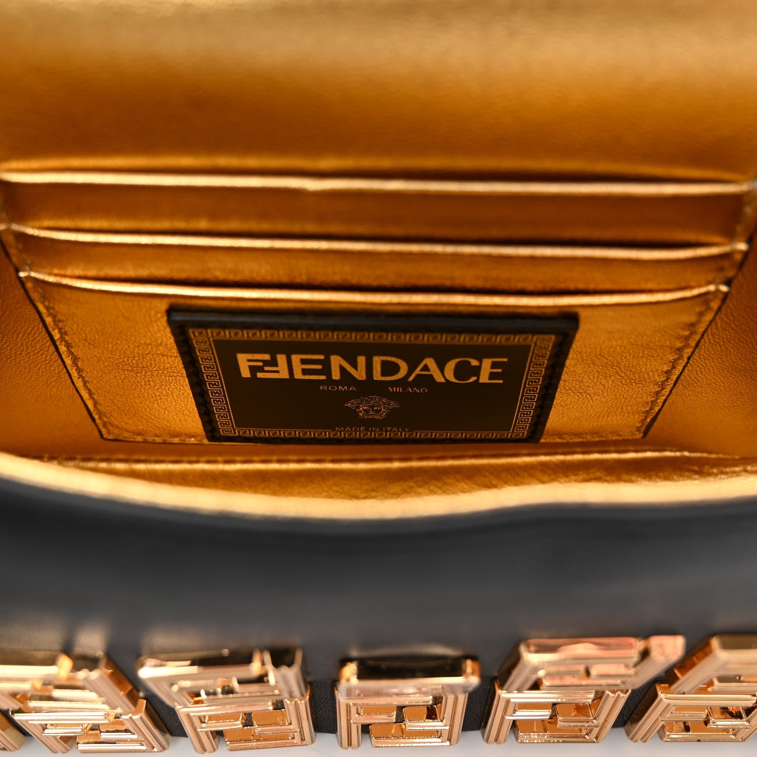 Fendi X VERSACE Calfskin Fendace FF Baguette Black 6 of 9