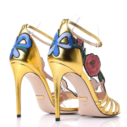 Gucci Metallic Nappa Ophelia High Heel Sandals 38 Gold 4 of 10