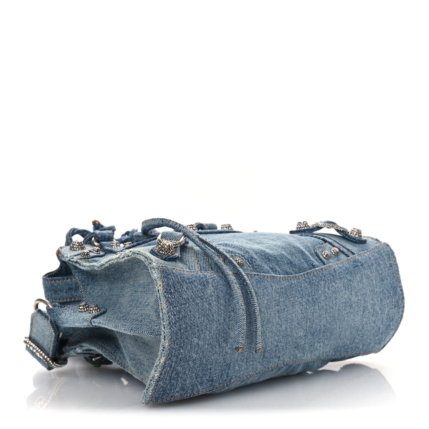 Balenciaga Washed Frayed Denim Crystal Neo Cagole Handbag XS Blue 5 of 15