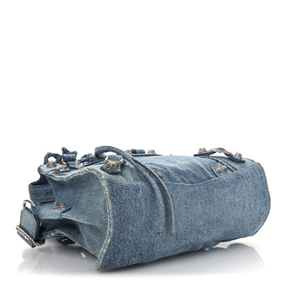 Balenciaga Washed Frayed Denim Crystal Neo Cagole Handbag XS Blue 5 of 15