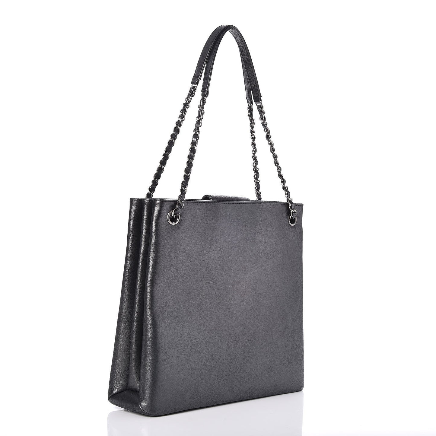 Iridescent Calfskin CC Large North South Shopping Tote Black
