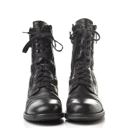 Chanel Calfskin Quilted Combat Boots 38.5 Black 2 of 13