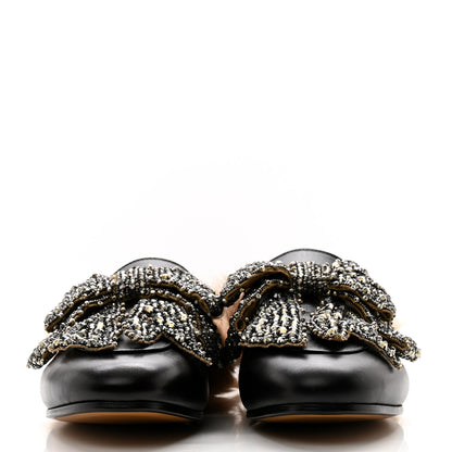 Gucci Malaga Kid Fur Crystal Bow Embroidered Womens Princetown Slippers 37.5 Black 2 of 8