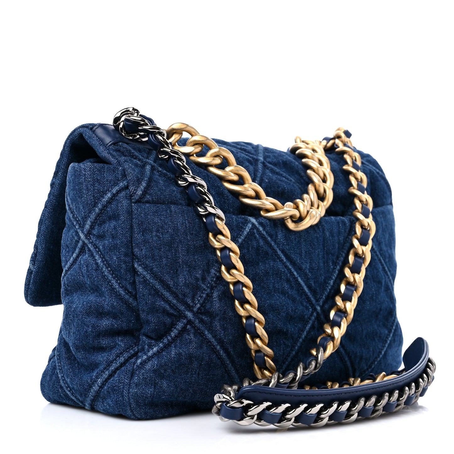 Denim Quilted Large Chanel 19 Flap Blue