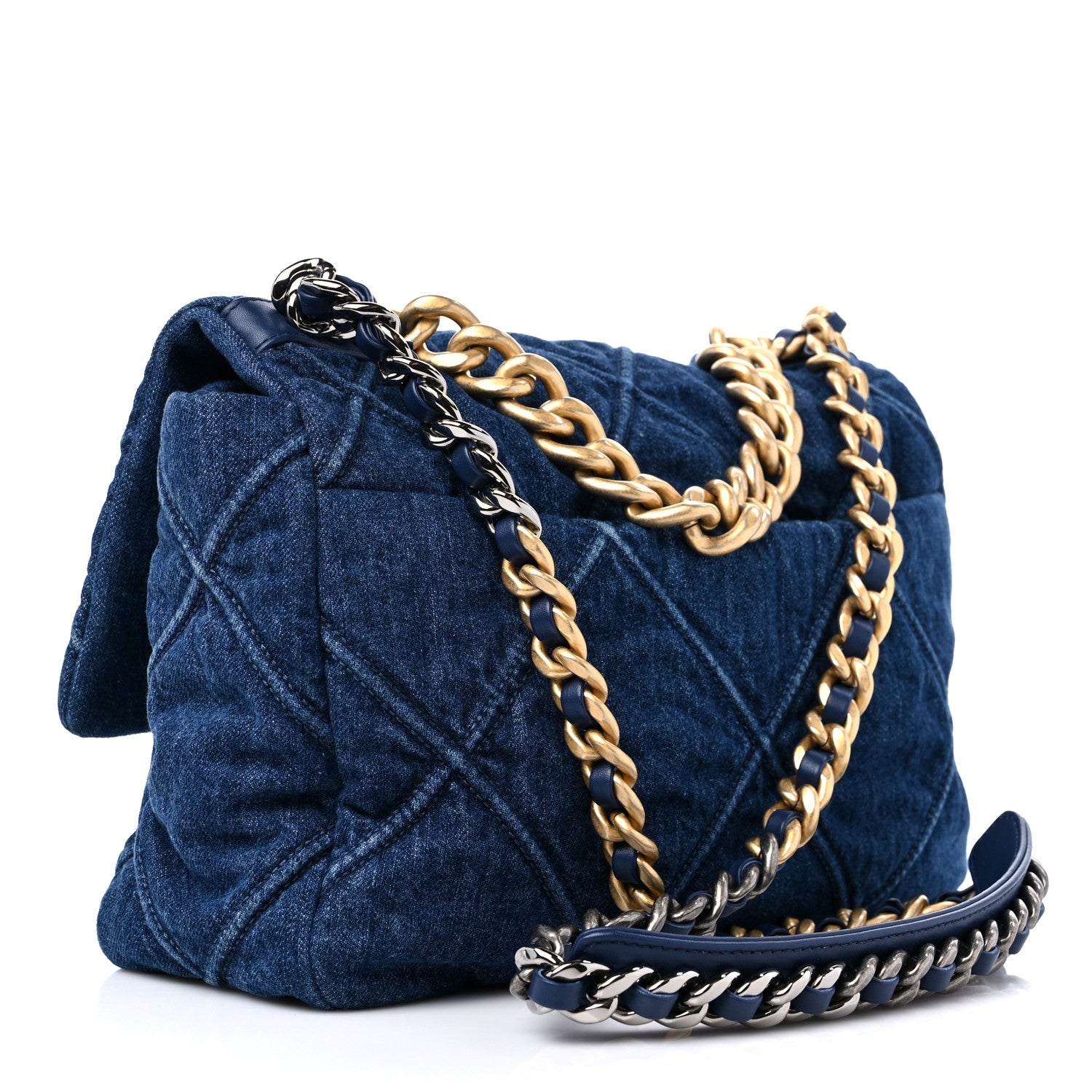 Chanel Denim Quilted Large Chanel 19 Flap Blue 3 of 9
