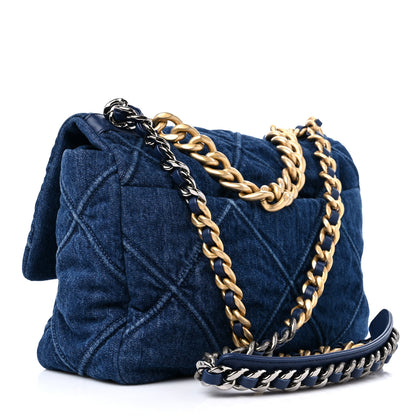 Chanel Denim Quilted Large Chanel 19 Flap Blue 3 of 9