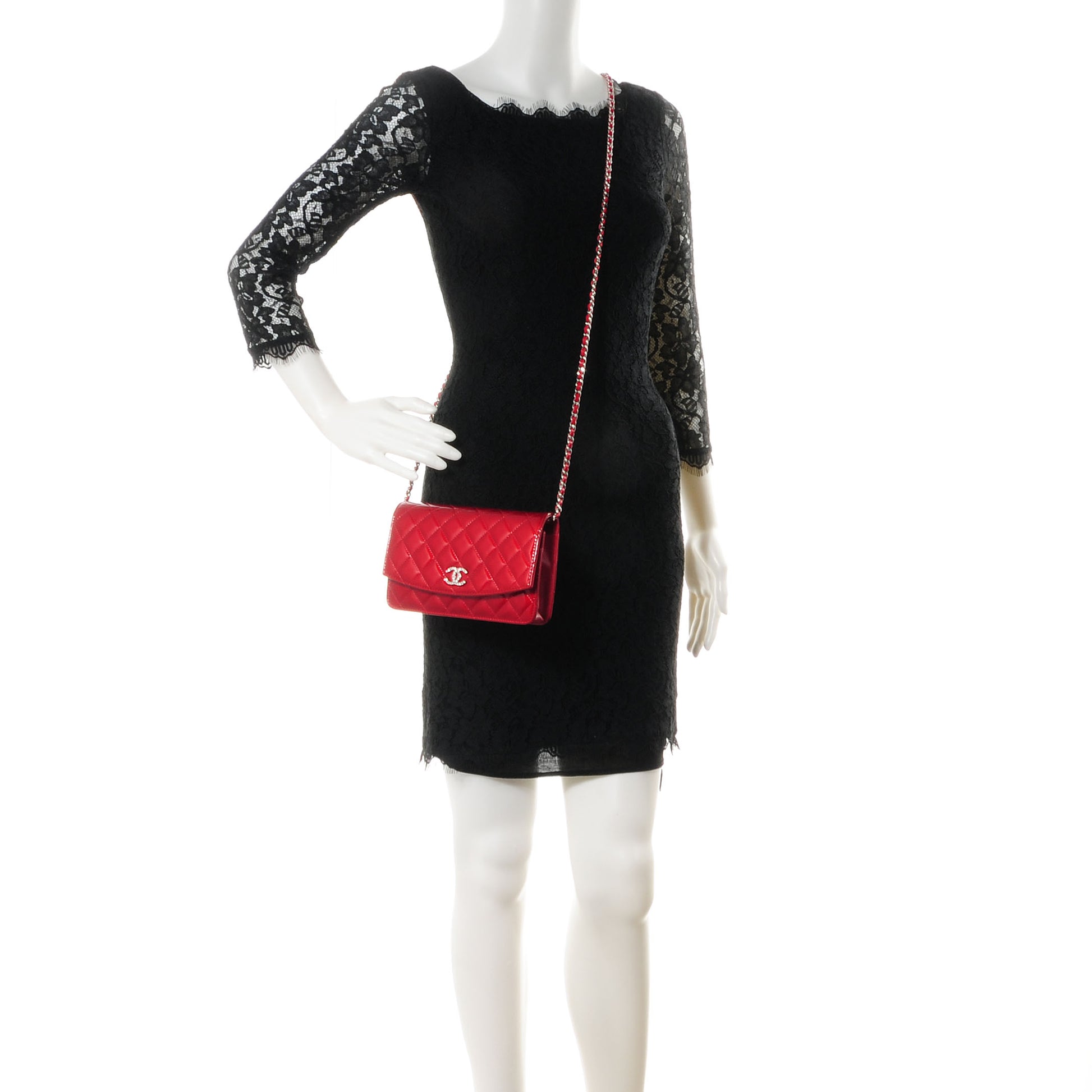 Chanel Patent Quilted Brilliant Wallet On Chain WOC Red 2 of 8