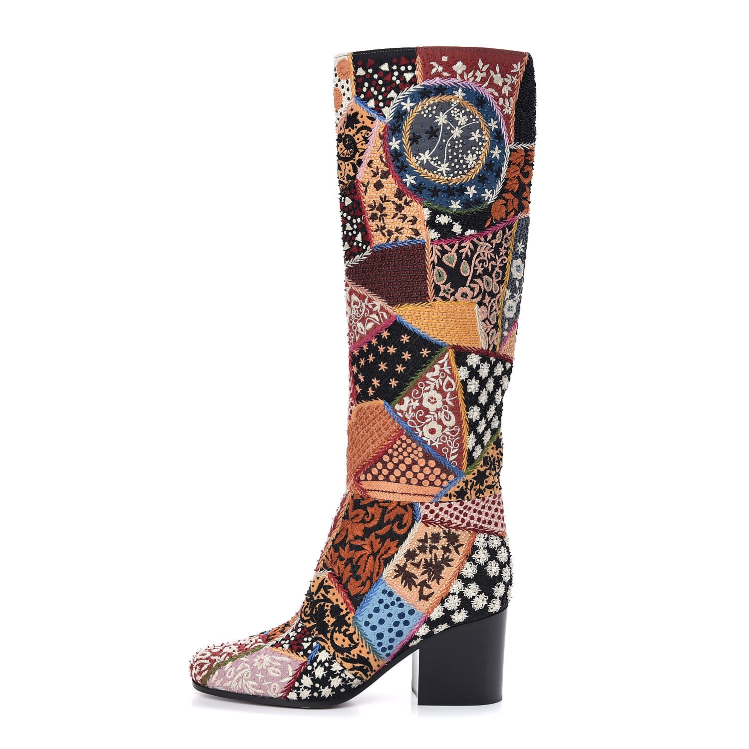 Christian Dior Embroidered Diorage Patchwork Knee High Boots 37 Multicolor 1 of 7