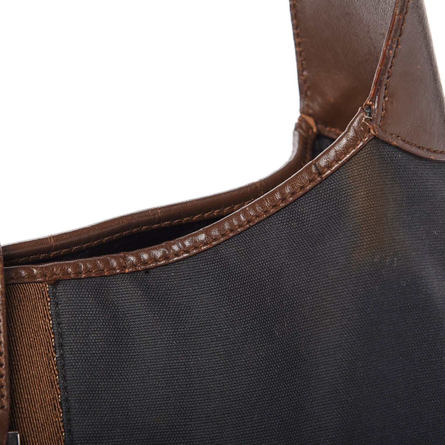Gucci Canvas Calfskin Jackie O Hobo Navy Brown 11 of 14
