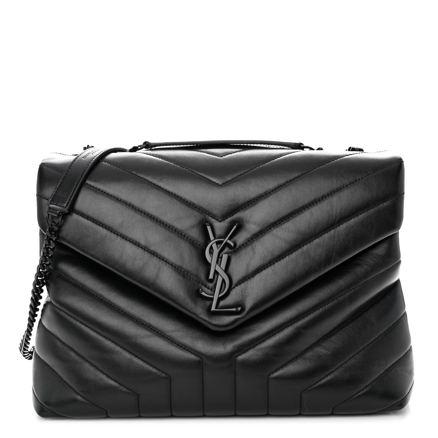 Calfskin Y Quilted Monogram Monochrome Medium Loulou Chain Satchel Black