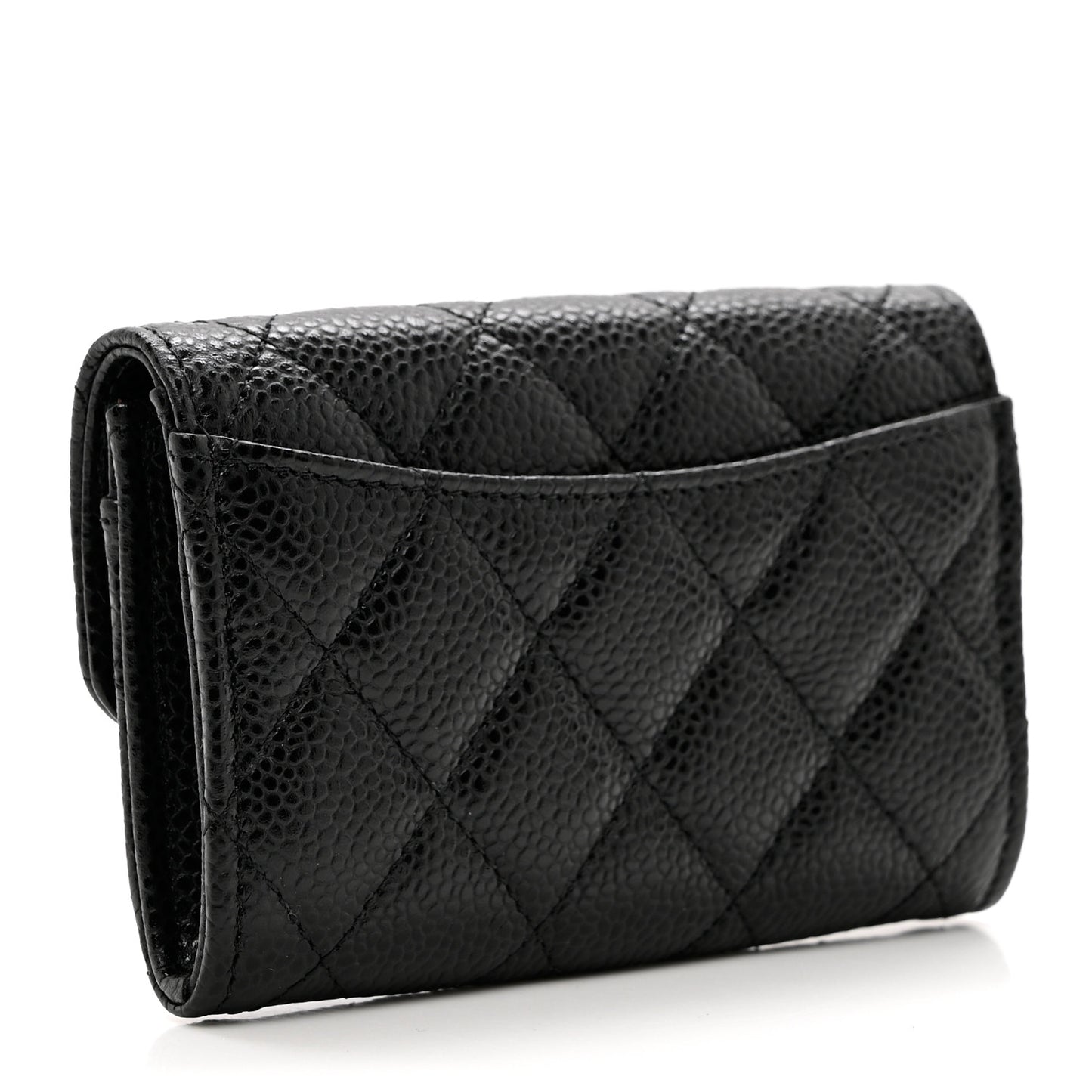Caviar Quilted Flap Card Holder Wallet Black