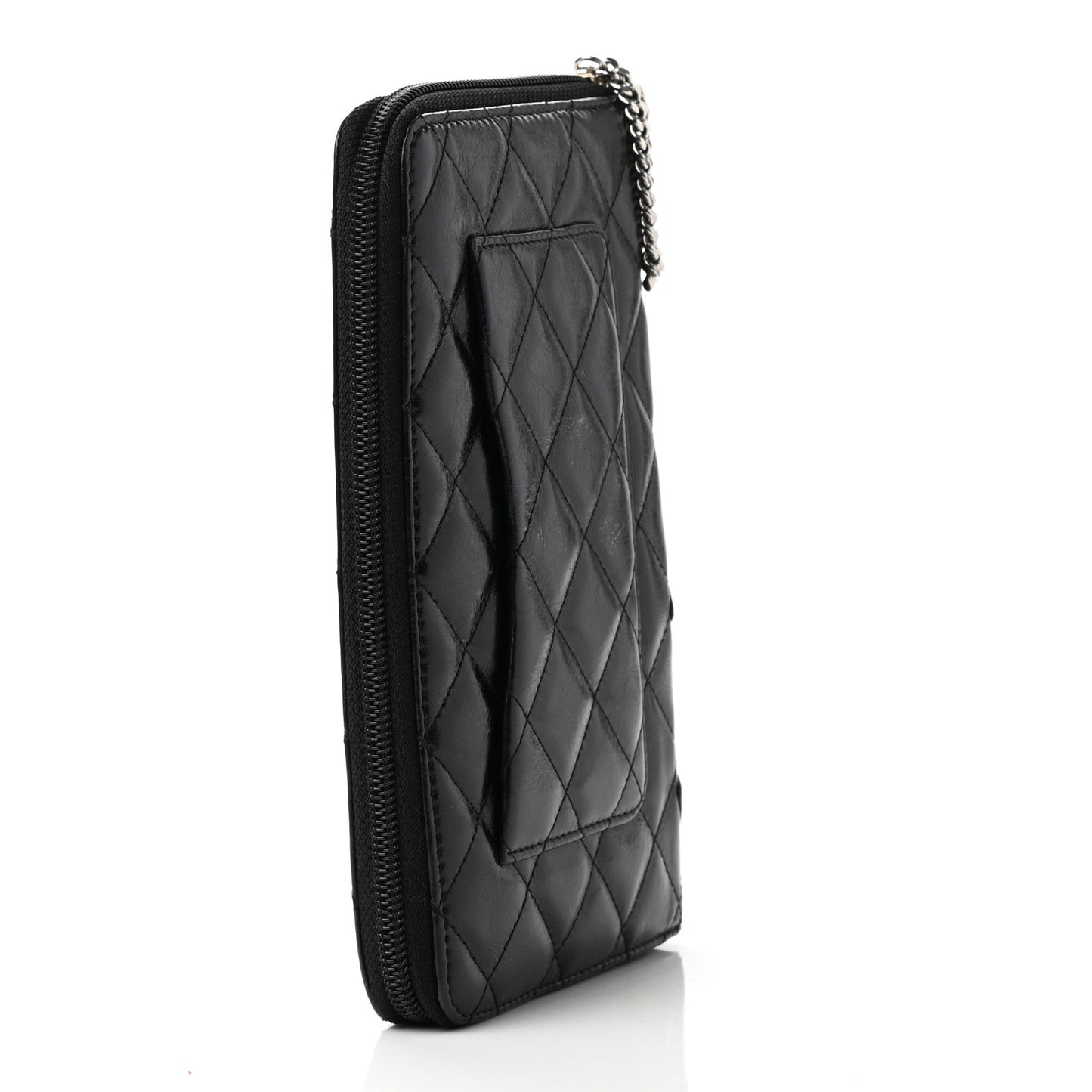 Calfskin Quilted Cambon Zip Around Organizer Wallet Black