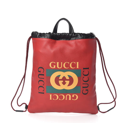 Gucci Calfskin Mens Logo Drawstring Backpack Red 3 of 12