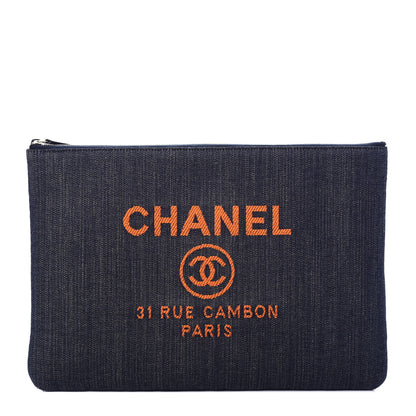 Chanel Denim Medium Deauville Pouch Blue Orange 1 of 7