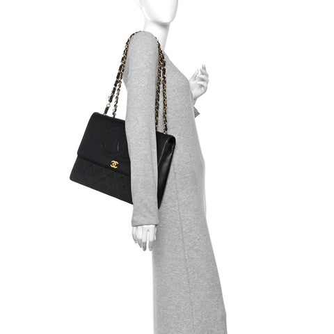 Lambskin Quilted CC Maxi Jumbo Single Flap Black