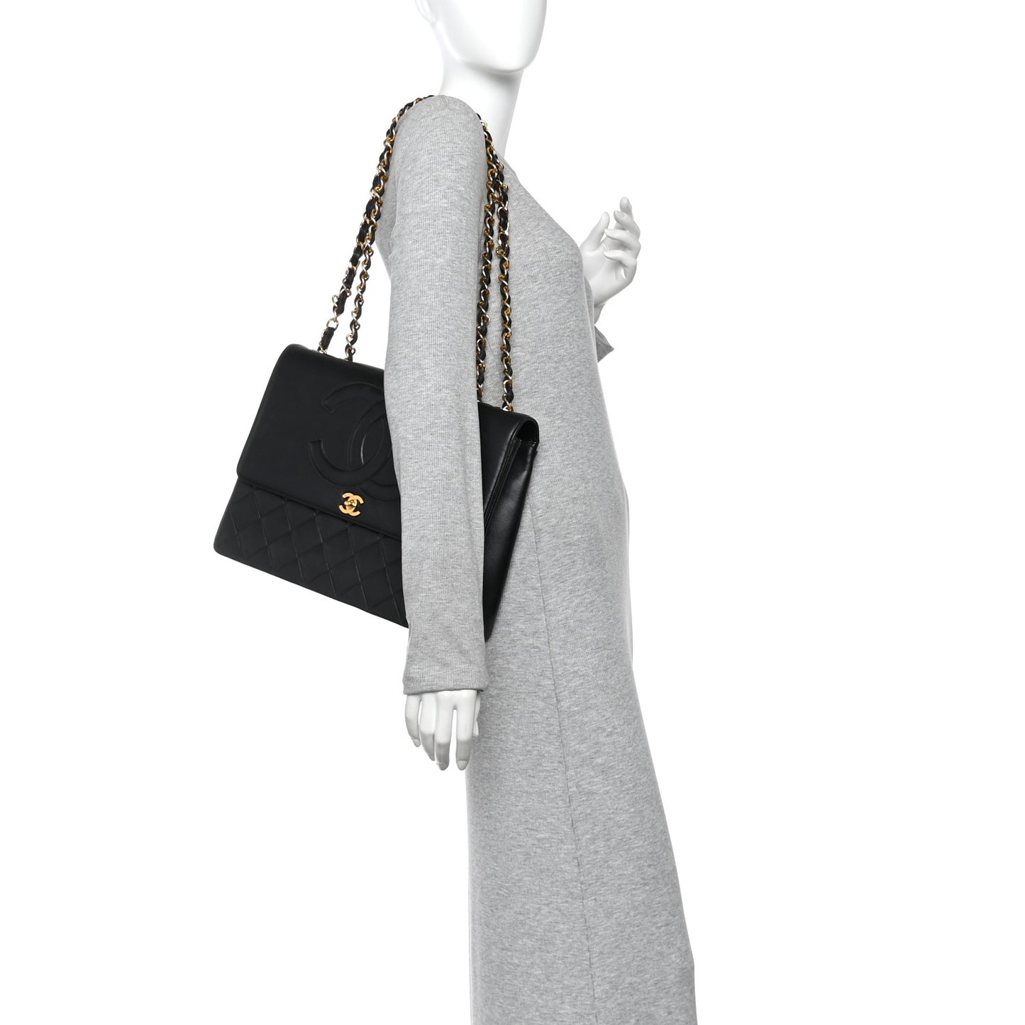 Lambskin Quilted CC Maxi Jumbo Single Flap Black