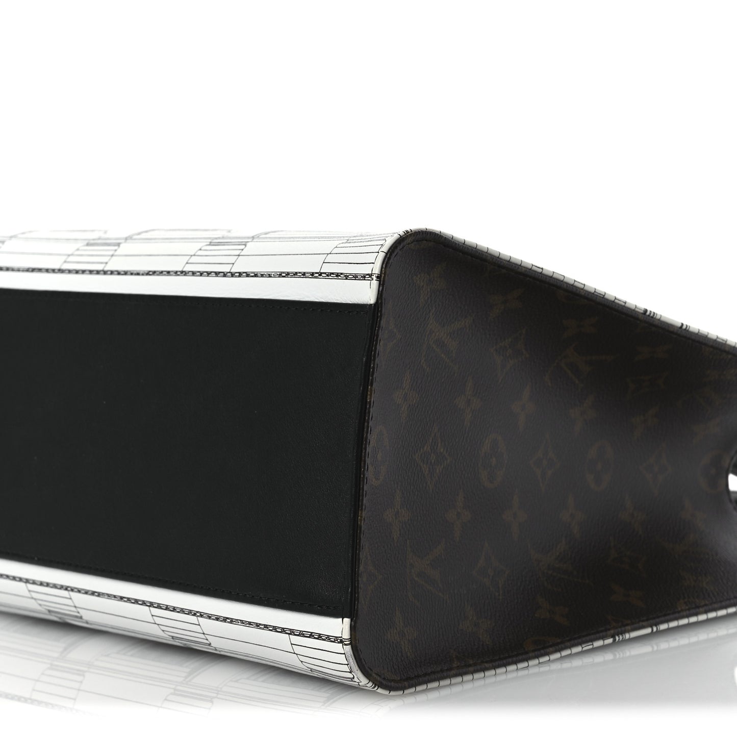 X FORNASETTI Calfskin Architettura Onthego MM Black White