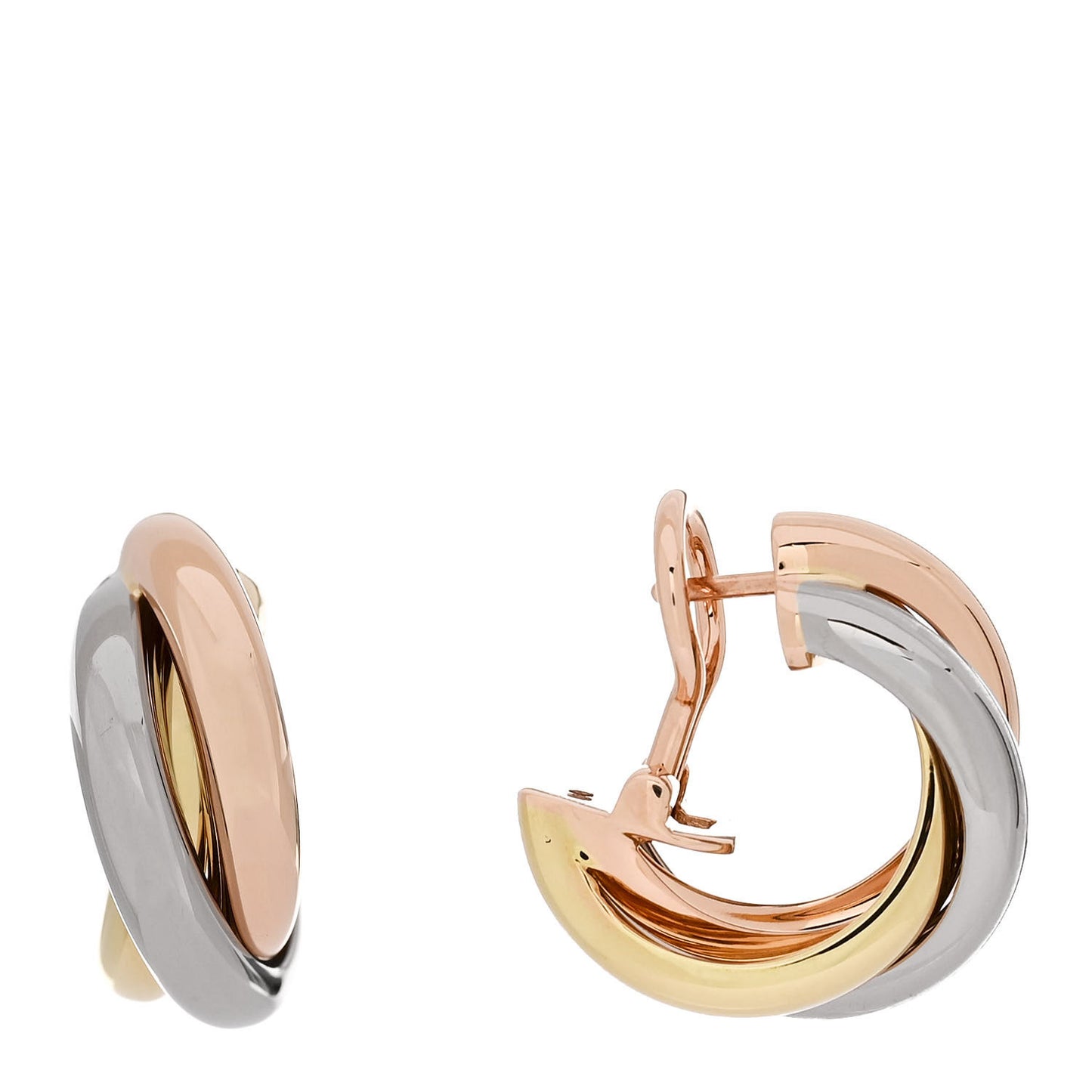18K Pink Yellow White Gold Classic Trinity Hoop Earrings