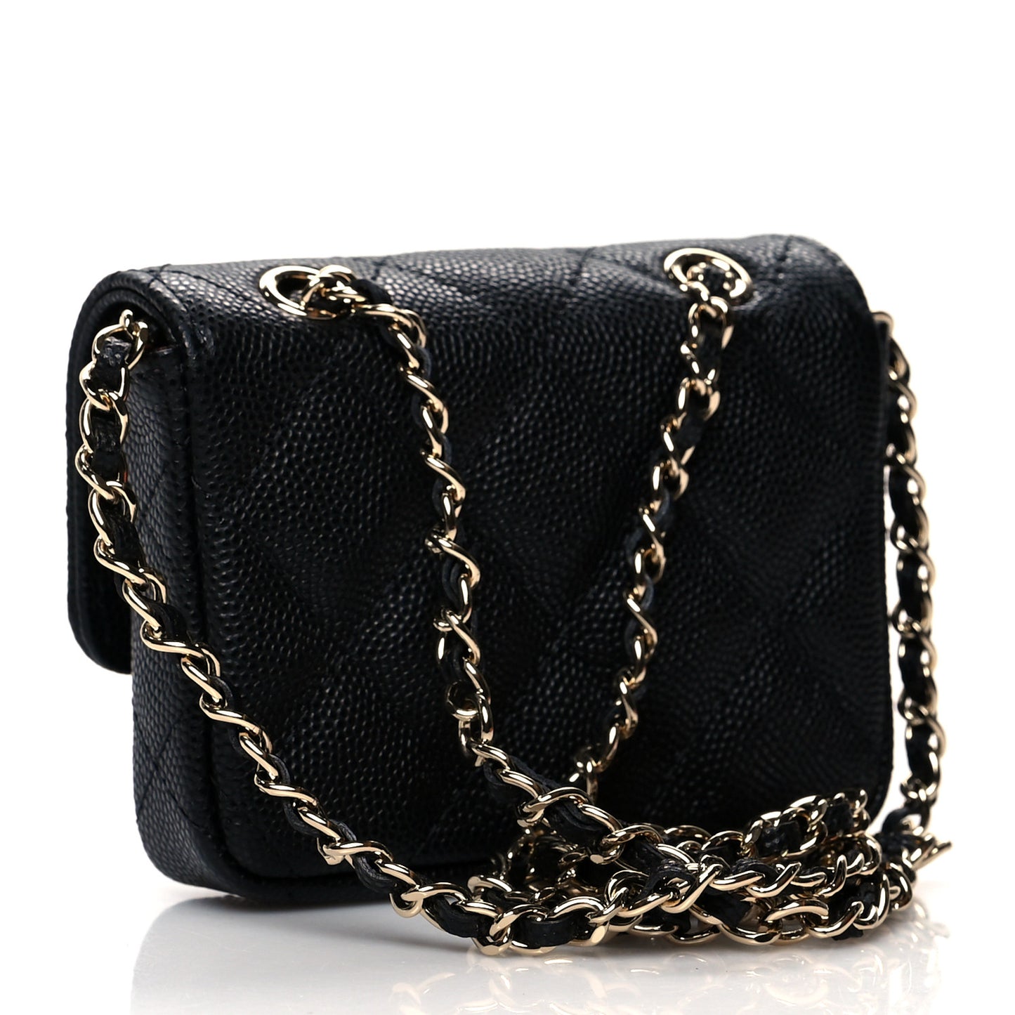 Caviar Quilted Mini Chain Belt Bag Black