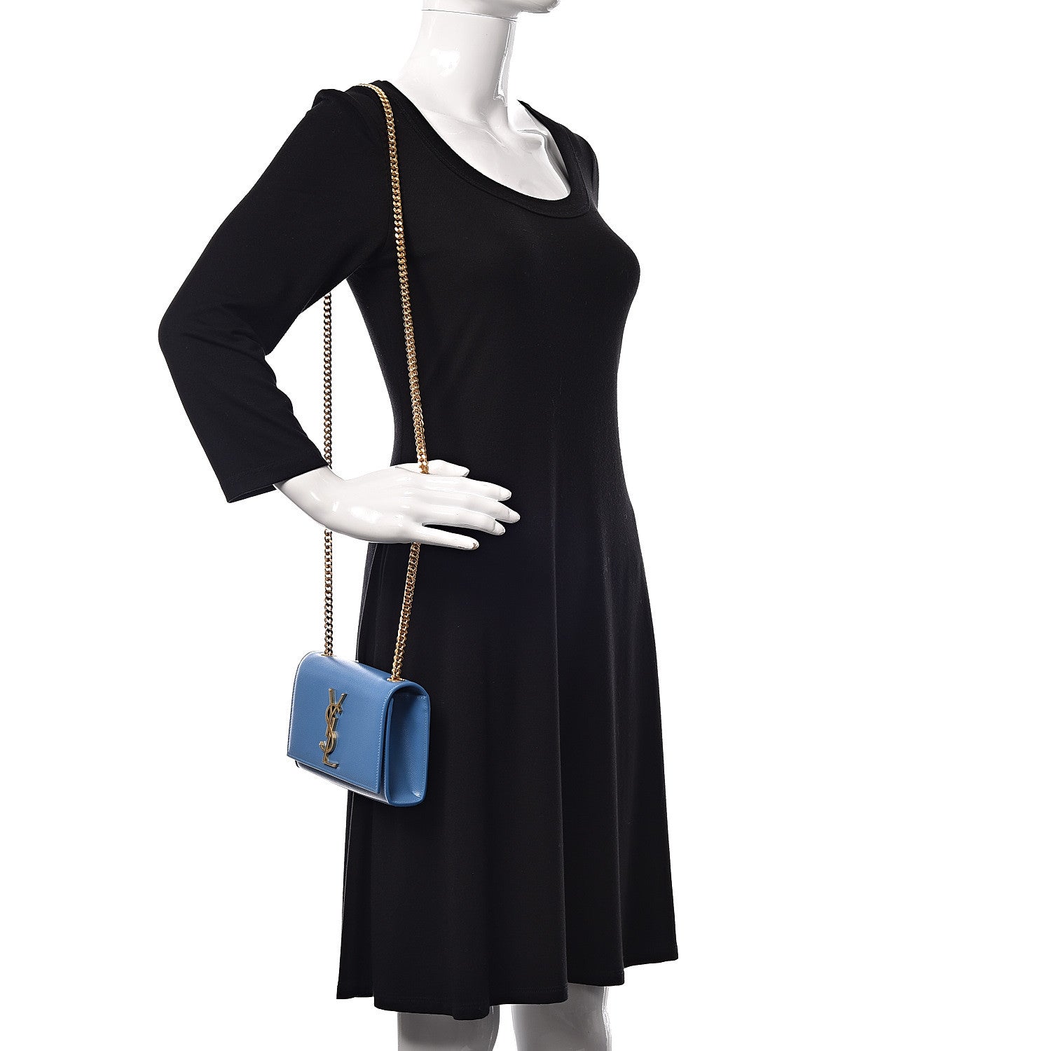 Saint Laurent Grain De Poudre Small Classic Monogram Kate Satchel Blue Clair 2 of 10