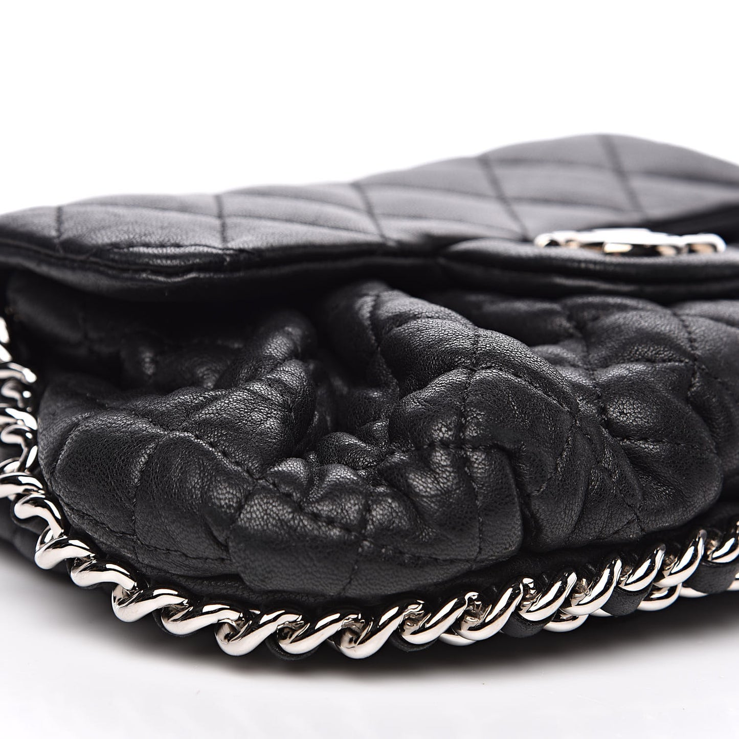Washed Lambskin Quilted Mini Chain Around Flap Black