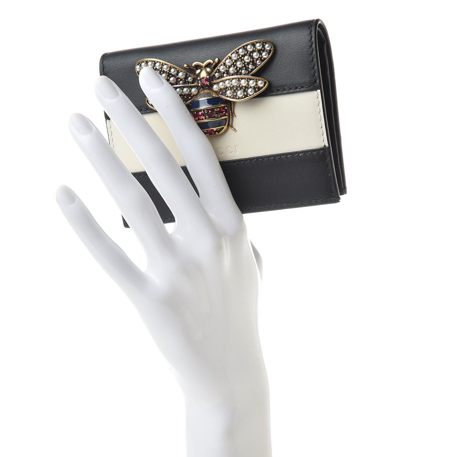 Gucci Calfskin Queen Margaret Card Case Wallet Black Mystic White 2 of 9